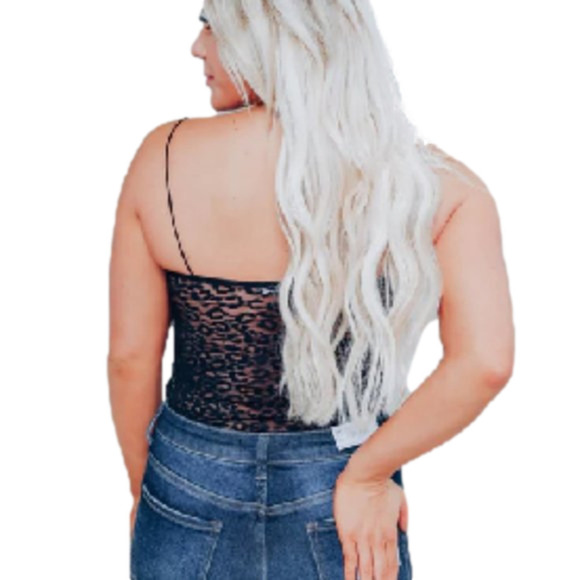 Le Lis Mesh Bodysuit Women Small Cami Tank Lace Edgy Leopard Sheer Black Party - Picture 4 of 11